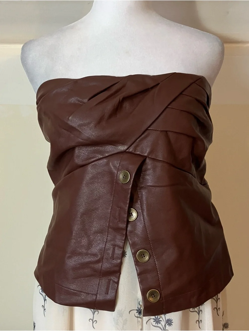 By Anthropologie Strapless Faux Leather Corset Layered Top size Large - Picture 10 of 14